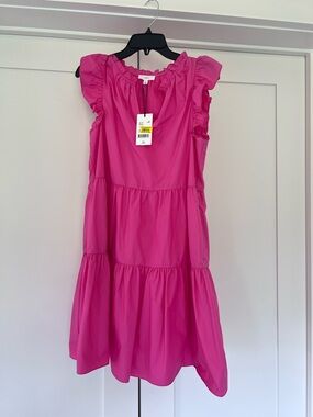 Boho Ruffle Sleeve Tiered Mini Dress in Hot Pink